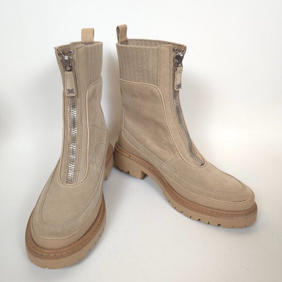 Sam Edelman Women’s Laguna Leather & Fabric Lug Sole Boots Beige Size 6.5 - Picture 1 of 11